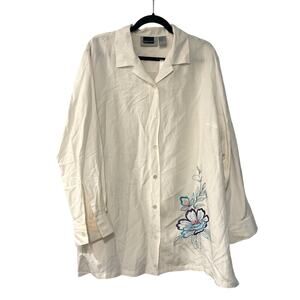 NWT! Nordstrom 20W Maggie Barnes Embroidered SILK LINEN Dress Shirt Cream Top
